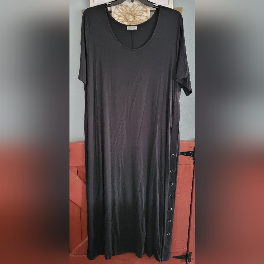 Catherines Black Maxi Short Sleeve Dress w/ Button Accents '- Size 24